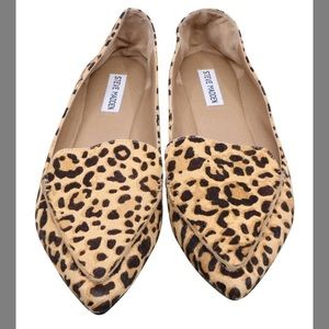 Steve Madden Pointed Toe Leopard Leather / Genuine Cow Hair Flats Loafers
